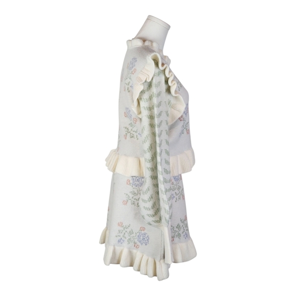 MABLE Floral Knit Ruffle Sweater Dress Puff Sleeves Cottagecore M - Picture 7 of 10